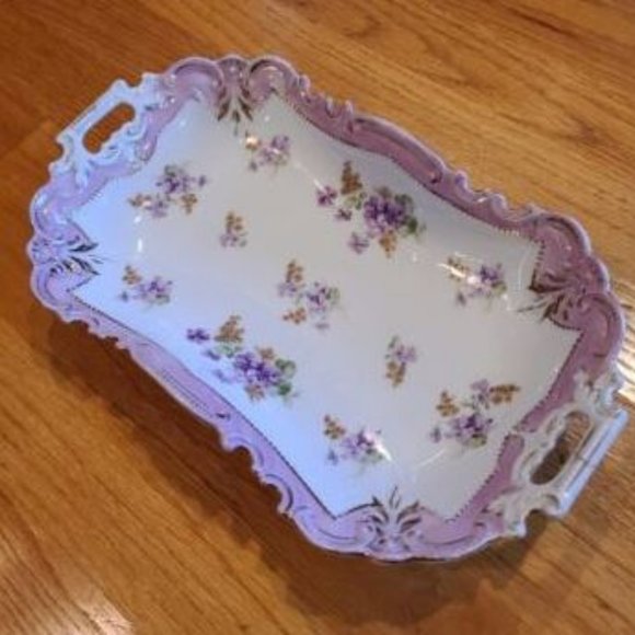 CLEARANCE Vintage Pink Lustre Violets Dresser Vanity Tray (?) - Picture 2 of 7